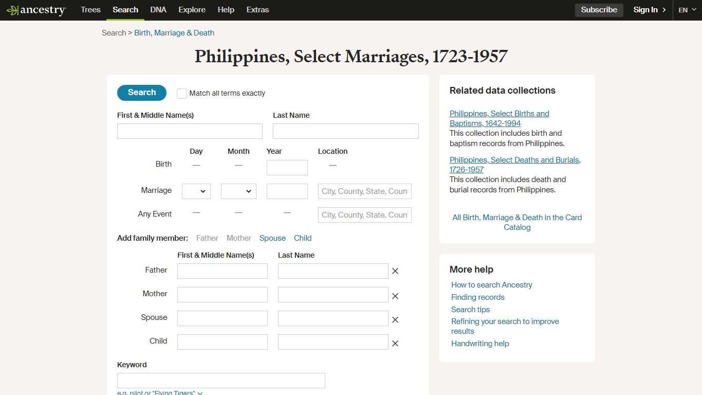 Philippines, Select Marriages, 1723-1957 - Ancestry.com